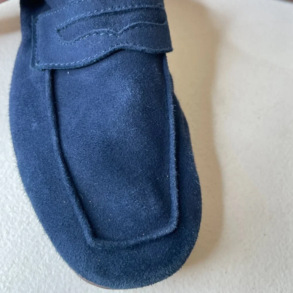 Kenneth Cole Dean Navy Unlined Suede Flexible Penny Loafer Flats Size 6